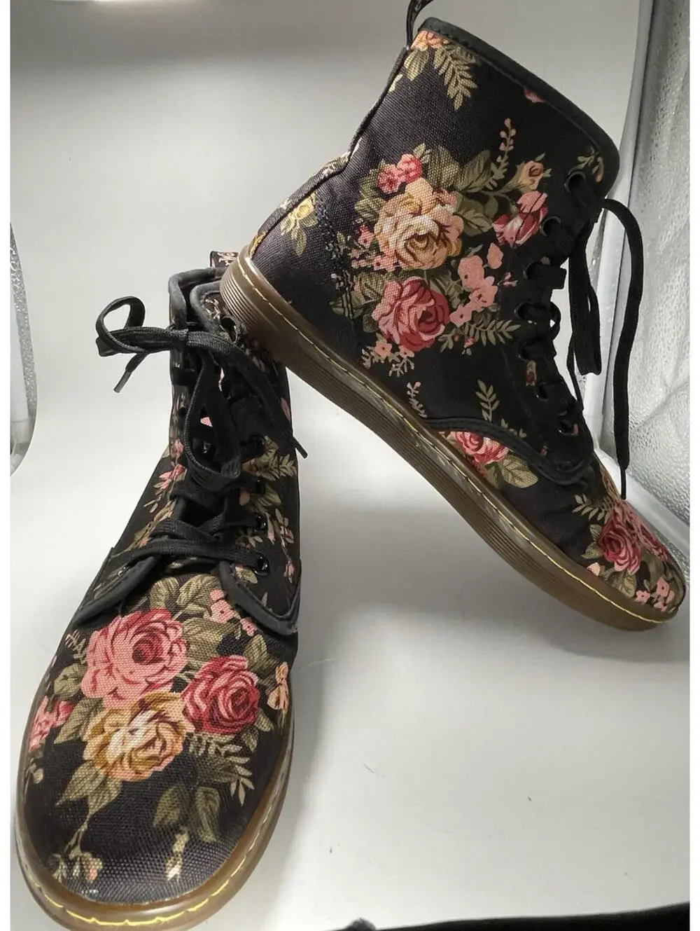 Dr. Martens Black Floral Canvas Lace-Up Ankle Boots